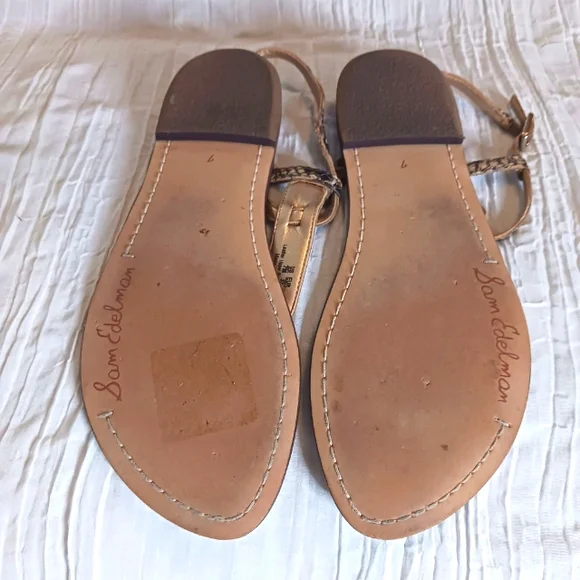 Sam Edelman Brown Animal Print Leather Sandals with T-Strap Design - Picture 5 of 5